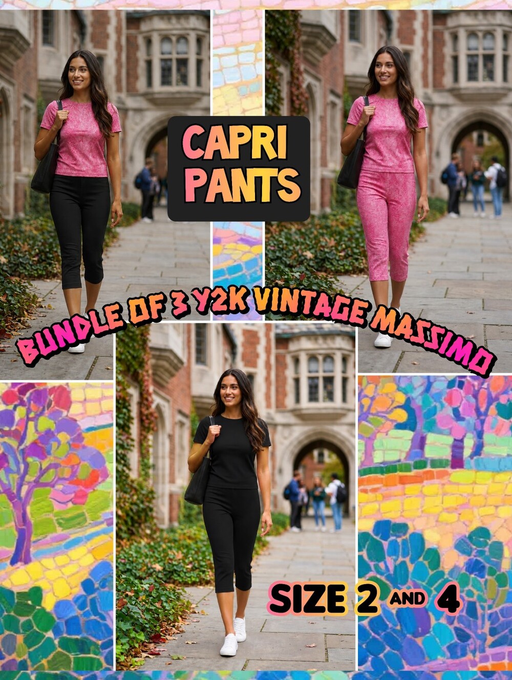 📣 Bundle of 3 Y2K Vintage Massimo Coral 🪸  & Black 🖤 Capris Size 2/2/4 Small